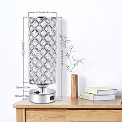 USB Crystal Table Desk Lamp with USB Port, Acaxin Elegant Bedside Light with Crystal Shade, Glam Lamps for Bedrooms, Decorative Lamp, Nightstand Lamp for Bedroom/Living Room/Dressing Room