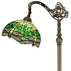 Tiffany Style Reading Floor Lamp Lighting W12H64 Green Stained Glass Dragonfly Lampshade Antique Adjustable Arched Standing Base S459 WERFACTORY LAMPS Girlfriend Lover Living Bedroom Beside Table Gift