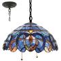 Tiffany Hanging Lamp 16 Inch Pendant Light Blue Purple Stained Glass Cloud Shade S0558 WERFACTORY Chandelier Ceiling Fixture Lover Dining Room Living Room Bedroom Study Office Coffee Bar Hallway Loft
