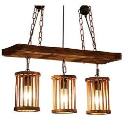 Ladiqi Industrial Vintage Island Light 3 Lights Hanging Pendant Lighting Wooden Chandelier for Kitchen Bar Restaurant Dining Room Table