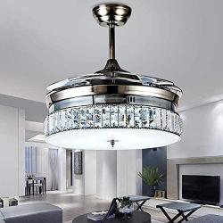 Modern 36inch Invisible Ceiling Fan Light LED Integration 3-Colors and Remote Control ABS Retractable Blades Indoor Silent Running Chandelier Fan for Living room/Bedroom/Restaurant (Silver)