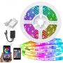 LED Strip Lights, PATIOPTION 16.4ft Waterproof Bluetooth Phone Controller RGB 5050 LED Tape Lights, Music Sync Color Changing LED Strip Lights with Remote for Bedroom, Home Decor, Cabinet, TV, Party