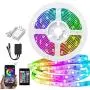 LED Strip Lights, PATIOPTION 16.4ft Waterproof Bluetooth Phone Controller RGB 5050 LED Tape Lights, Music Sync Color Changing LED Strip Lights with Remote for Bedroom, Home Decor, Cabinet, TV, Party