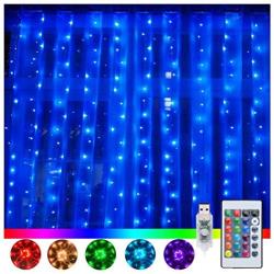 Ollny Window Curtain Lights 240 LED 16 Colors Changing Fairy Twinkle String Lights USB Powered with Remote for Bedroom Backdrop Wedding Party Home Garden Wall Indoor Outdoor Decorations