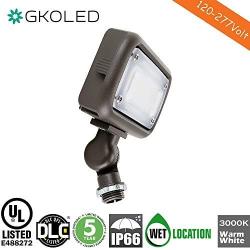 15W Outdoor LED Flood Security Lights, Waterproof Landscape Lighting, 50W PSMH Equivalent, 1370 Lumens, 3000K Warm White, 120-277V, 1/2'' Knuckle Mount, UL-Listed DLC4.2 Qualiified, 5 Years Warranty