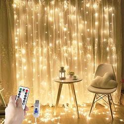 Curtain Lights String,9.8Ftx9.8Ft 300 LED Hanging Fairy Lights for Bedroom Wall Decor,Remote with 8 Modes & Timer Function