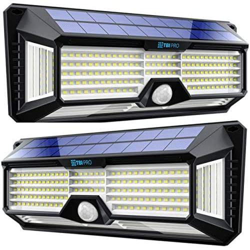 Solar Lights Outdoor Super-Bright 298 LEDs 2500lm - LED Solar Motion Sensor Lights Outdoor - for Wall, Post, Pathway Garden up to 1600 sq ft - Solar Battery Powered 4400 mAh IP65 TBI Pro (2-Pack)