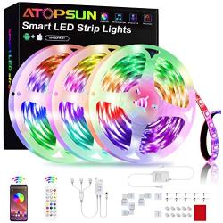 LED Strip Lights 50FT/15M, ATOPSUN Music Sync Color Changing 5050 RGB LED Light Strips Kit, App Control with Remote, Sensitive Built-in Mic Bluetooth Controller for Home Bedroom Kitchen TV Party