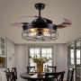 42'' Modern Ceiling Fans with Lights, Industrial Ceiling Fan Retractable Blades Vintage Cage, Change 3 Speed , 5 x 40W, E27 bulb, bulb no included, Mute motor Indoor Fan Light for Living Room, Kitchen, Bedroom, Dining Room, Dinner Rroom