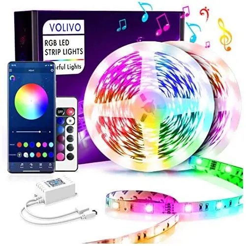 Volivo Bluetooth Led Strip Lights 50ft, Smart App Controlled Music Sync with Remote 5050 RGB Color Changing Led Lights for Bedroom, TV, Home