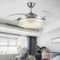 Southerns Lighting 42 Inch Invisible Ceiling Fan Light Fan Light Living Room Bedroom Dining Room Home Simple Modern Fan Chandelier with Electric Fan (Silver-04)