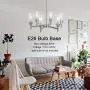 VINLUZ 6 Light Contemporary Chandelier Brushed Nickel Modern Pendant Lighting Cylinder Clear Glass Shaded Classic Ceiling Light Fixtures for Living Room Dining Room Kitchen