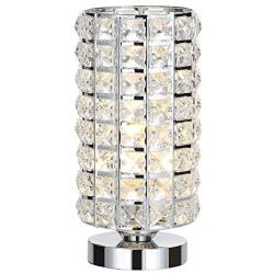 HAITRAL Crystal Table Lamp - Elegant Decorative Bedside Night Light Lamp, Chrome Silver Desk Lamp for Bedroom, Living Room, Girls Room or as Ideal Gifts (HT-BD016)