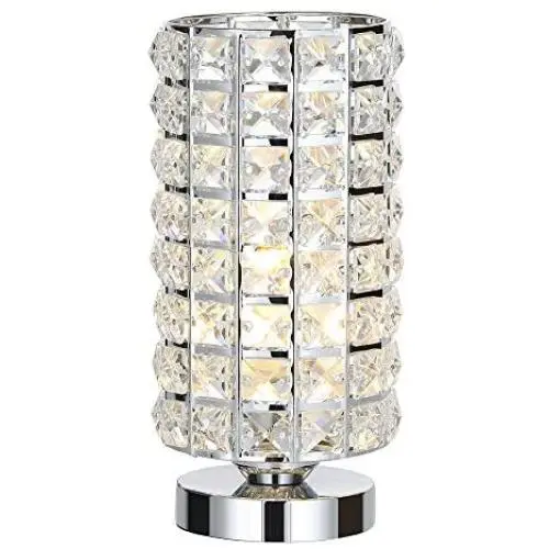 HAITRAL Crystal Table Lamp - Elegant Decorative Bedside Night Light Lamp, Chrome Silver Desk Lamp for Bedroom, Living Room, Girls Room or as Ideal Gifts (HT-BD016)
