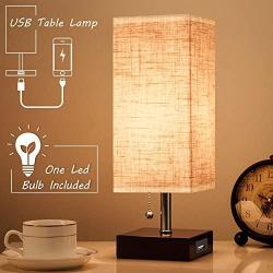 Lifeholder Table Lamp, Nightstand Lamp with USB Charging Port and Warm White Led Bulb, Wooden Claret Base Beside lamp, Modern USB Lamp Perfect for Bedroom, Living Room, or Office