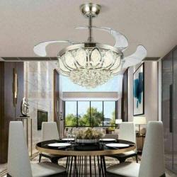 TFCFL Chandelier Ceiling Fans 42'' Luxury Retractable and Remote Control Crystal Ceiling Fan Light Kit Dimmable 3 Speeds Lighting Fixture Silent for Dining Bedroom Living Kitchen Office (Silver)