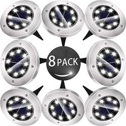 Biling Solar Disk Lights Outdoor, 8 LED Bulbs Solar Ground Lights Outdoor Waterproof for Garden Yard Patio Pathway Lawn Driveway - White (8 Pack)