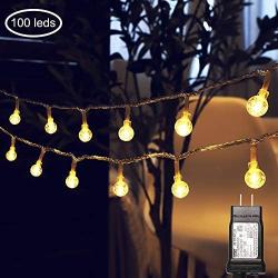 MYGOTO Globe String Lights, 39ft 100LED Outdoor Crystal Ball Fairy String Lights,Waterproof 8 Modes 30V Plug in LED Patio Lights for Lawn Patio, Garden, Gazebo, Yard, Outdoors,Connectable,Warm White