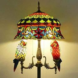 MISLD Tiffany Style Reading Floor Lamps, Stained Glass with Colored Beads and Double Parrot Sconces 18 Inch Tall Antique Arched Base for Bedroom Living Room