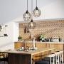 UOFUS 3-Light Pendant Lighting with Black Metal Cage Shade Adjustable Modern Light Fixture for Kitchen Living Room Bedroom Hallway Bar