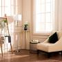 CO-Z Modern Floor Lamp with White Drum Shade, Contemporary Tall Lamp with Silver Steel Balls Stacked, Standing Lamp in Nickel Finish for Living Room, Bedroom, Office