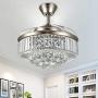 YEELED Light 42'' Retractable Reversible Ceiling Fans with Remote Control 3 Changing Light and 6-Gear Fan Speeds Invisible Crystal Ceiling Fan Chandelier for Living Room Bedroom Dining Room Ceiling Light Kits with Fans (Silver)