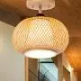 LITFAD 1 Head Bamboo Cage Ceiling Light Rural Style Foyer Semi Flush Mount Ceiling Lamp in Wood LED Pandent Light for Dining Room Bedroom Restaurant Hotel - 14& (35 cm)