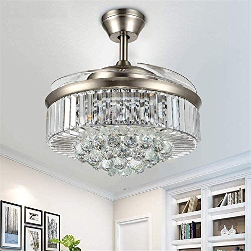 RuiWing 42 Modern Fandelier Crystal Ceiling Fan with LED Light and Remote Control Light Changes Noise-Free Chandelier Ceiling Fan for Bedroom Indoor Living Room