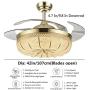 YEELED Light 42 Inch Invisible Reversible Ceiling Fans with 3 Changing Light Color Retractable Ceiling Fan Chandelier with Remote Control for Indoor Living Room Bedroom Dining Room Ceiling Light Kits with Fans (42 Inch, Gold-01)