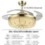 YEELED Light 42 Inch Invisible Reversible Ceiling Fans with 3 Changing Light Color Retractable Ceiling Fan Chandelier with Remote Control for Indoor Living Room Bedroom Dining Room Ceiling Light Kits with Fans (42 Inch, Gold-01)