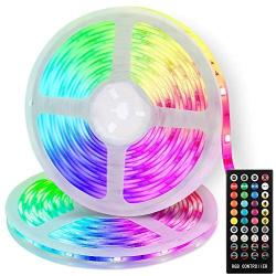 LED Strip Lights, 32.8ft/10m Music Sync RGB Rope Lighting IP65 Waterproof SMD 5050 Color Changing Full Kit with 40 Keys IR Romote Controller for Home, Bedroom, Kitchen, 12V Power Supply