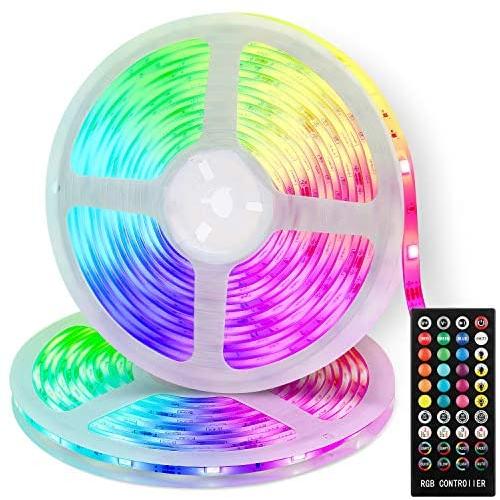 LED Strip Lights, 32.8ft/10m Music Sync RGB Rope Lighting IP65 Waterproof SMD 5050 Color Changing Full Kit with 40 Keys IR Romote Controller for Home, Bedroom, Kitchen, 12V Power Supply