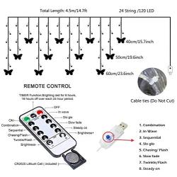 Curtain Butterfly String Light, 8 Modes 120 LED Curtain Fairy Lights, 14.8Ft Butterfly Twinkle Lights with Remote Control for Bedroom Weddings Christmas Tree Decoration (Multicolor, 14.7ft x 1.9ft)