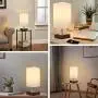 DEEPLITE Table Lamp Bedside Nightstand Lamp with Dual USB Ports and Outlet, Modern Desk Lamp with Brown Wooden Base Fabric Shade, Ambient Light for Bedroom, Living Room, Gust Room, Office (Square)