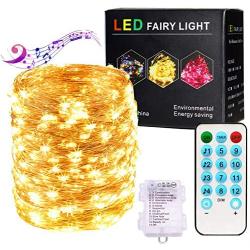 Fairy Lights 66Ft 200LED Waterproof battery operated Starry Fairy Copper String Lights with Remote Control Music Sync Sound Indoor Outdoor Decorative Christmas Twinkle Lights for Bedroom, Party...