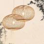 LITFAD Bamboo Globe Pendant Lighting Asian Style 19.5'' Wide 1 Light Hanging Ceiling Lamp in Wood Beige Ceiling Fixture with Adjustable Cord for Dining Room Living Room Restaurant