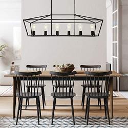 BONLICHT 6-Light Linear Farmhouse Chandelier in Matte Black Finish Industrial Kitchen Island Pendant Lighting Ceiling Hanging Lamp for Dining Room Stairway Living Room