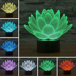 3D Glow LED Night Light Lotus Inspiration 7 Colors Optical Illusion Lamp Touch Sensor for Home Party Festival Decor Great Gift Idea (Lotus)