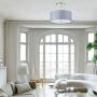 CO-Z Semi Flush Mount Ceiling Light Brushed Nickel, Drum Light Fixture Gray Shade with Diffuser, Two Bulb Grey Ceiling Light, Fabric Drum Shade Chandelier for Living Room Bedroom