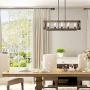 Island Light Fixtures, Rectangular Wood Farmhouse Chandelier for Dining Rooms, 5-Light Kitchen Island Lighting