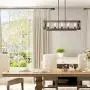 Island Light Fixtures, Rectangular Wood Farmhouse Chandelier for Dining Rooms, 5-Light Kitchen Island Lighting