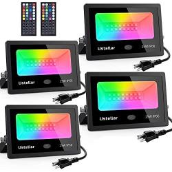 Ustellar 4 Pack 25W RGB LED Flood Lights Color Changing Indoor Outdoor Floodlights Dimmable Party Uplighting Landscape led Wall Wash Halloween Christmas Spotlight Strobe Light Uplight Stage Lighting