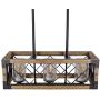 Giluta Kitchen Island Pendant Light Rectangle Wood Metal Chandelier Black Finish Rustic Industrial Chandelier Vintage Ceiling Light Fixture 3 Lights with Seeded Glass Shade (17809)
