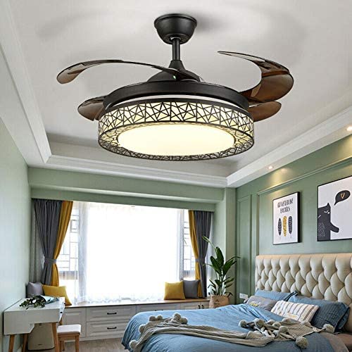 42 Inch Modern Ceiling Fan Chandelier Indoor Ceiling Fan Light LED Light Energy Saving Mute 3 Colors 3 Speed with Remote Control Suitable for Bedroom, Living Room, Dining Room (Black 1)