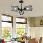 BELUZE 3-Light Industrial Vintage Adjustable Angle Chandelier,8'' Hanging Rod E26 Matte Metal Cage Rustic Flush Mount Ceiling Light Fixture for Kitchen Living Room Dining Room Bedroom Hallway,Black.