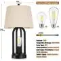 Touch Bedside Table Lamps with Rotary Switch Set of Two, 3-Way Dimmable Bedroom Living Room Lamps with USB Charging Ports, Industrial Nightstand Lamp with Fabric Lampshade for Reading, Bulbs Included