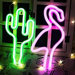 Flamingo & Cactus Neon Lights, Creative LED Neon Signs for Bedroom, Kids Room, Beer Bar, Birthday Party, Childrens Gift