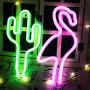 Flamingo & Cactus Neon Lights, Creative LED Neon Signs for Bedroom, Kids Room, Beer Bar, Birthday Party, Childrens Gift