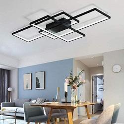 LED Living Room Dining Room Ceiling Light Fixtures 3000-6500K Ceiling Hanging Lighting Dimmable Remote Acrylic Chandeliers Modern 3 Rectangle Hotel Lobby Kitchen Bedroom Pendant Light,Black,105cm