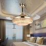 Crystal Ceiling Fan with Light, 42 Inch Chandelier Fans Light LED Remote Retractable Blades 3 Speeds Three Change Colors Crystal Invisible Fan Lamp For Bedroom Dining Living Room Gold